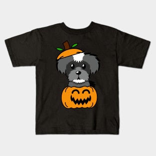 Funny Schnauzer is in a pumpkin Kids T-Shirt